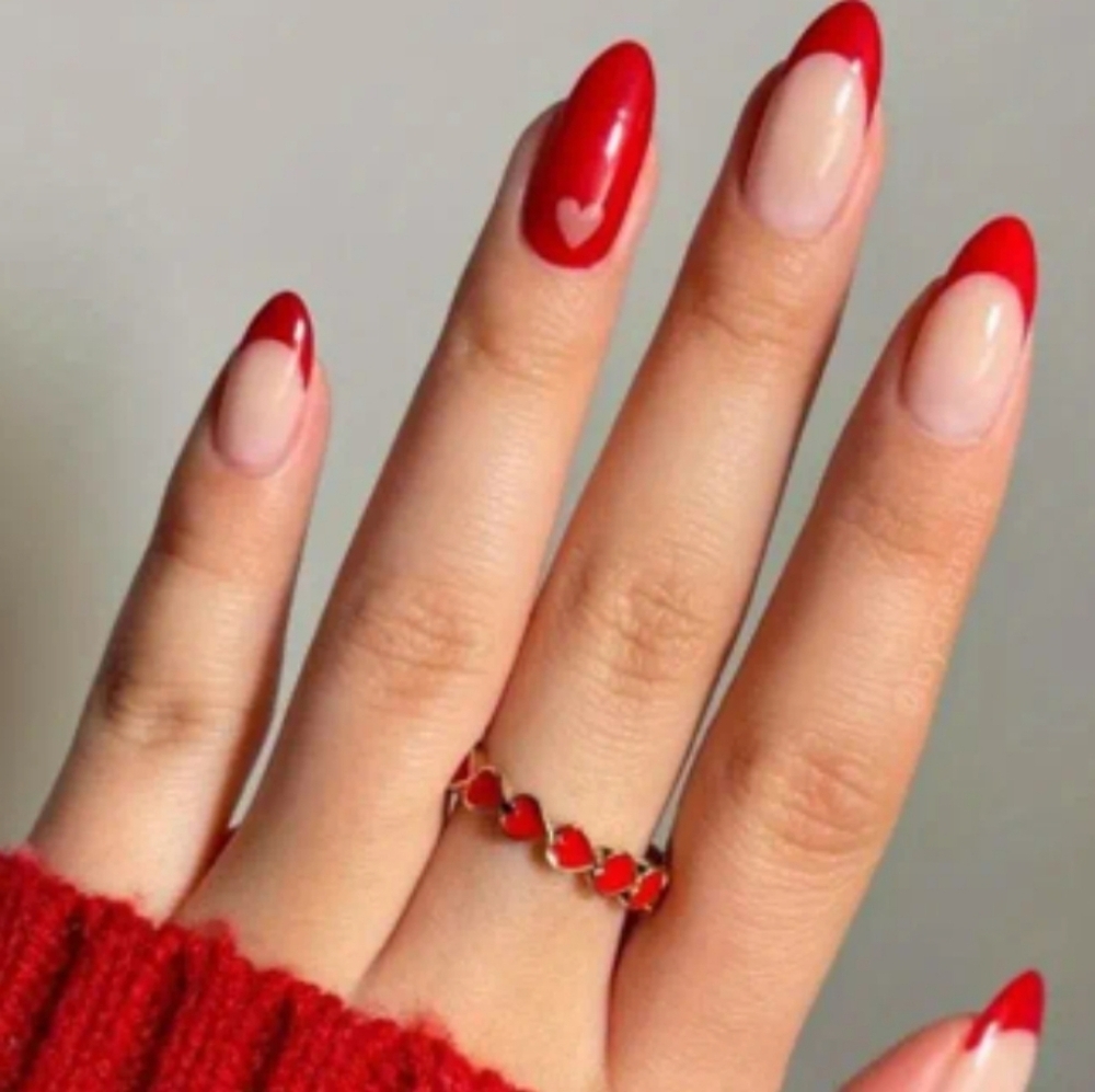 🔥3/$21 Red heart and red french tip Press on Fake nails